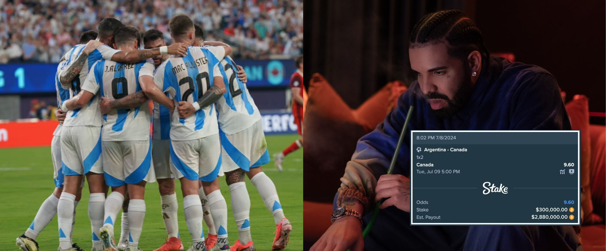 Drake pierde su apuesta de $300,000 contra Argentina